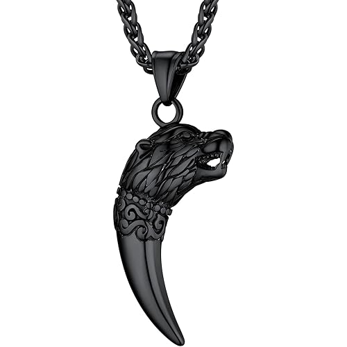 PROSTEEL Wolf Fangs Tooth Gothic Jewelry Cool Black Necklace For