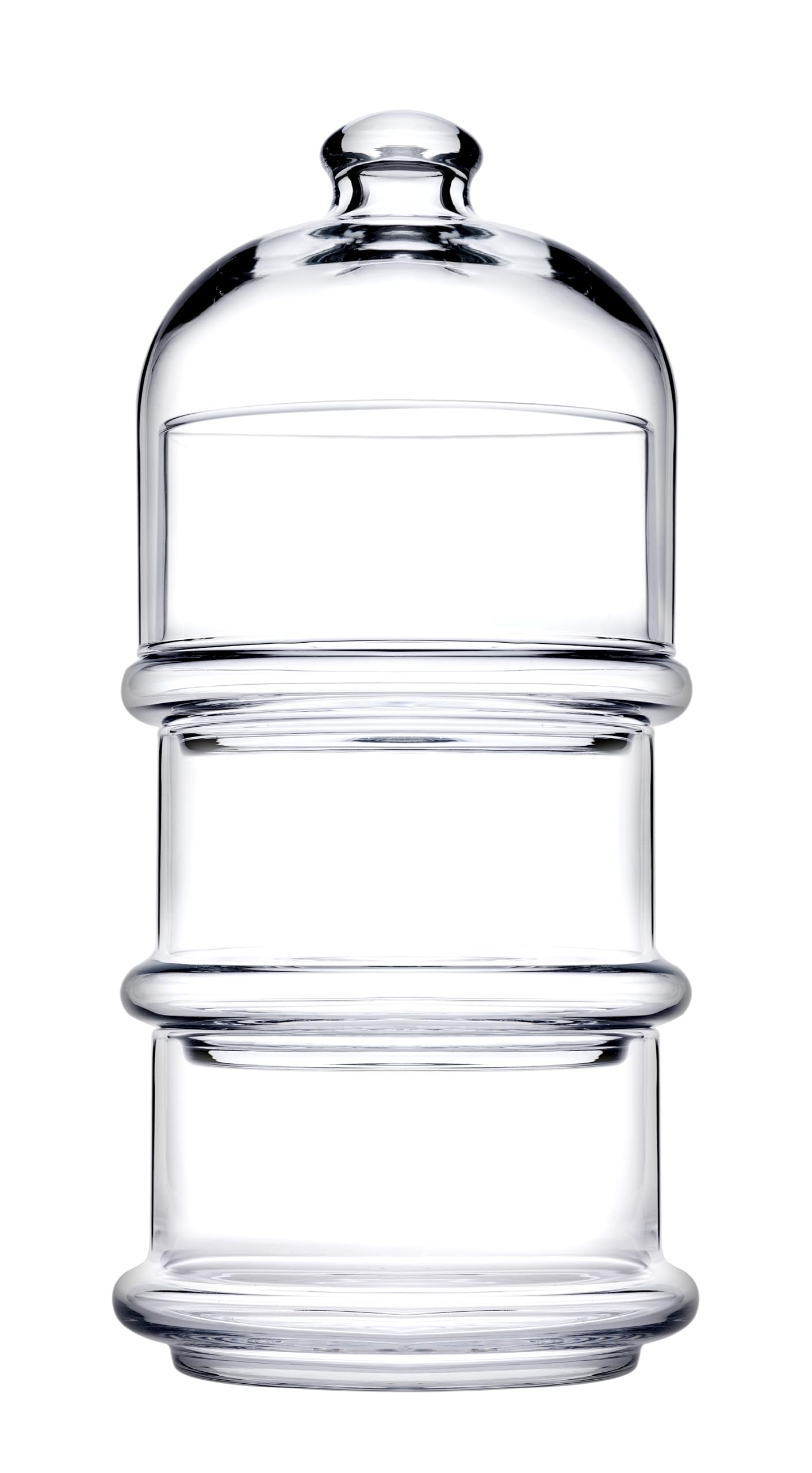 Pasabahce Patisserie Basic Set of 3 Stackable Domed Containers, Glass, Transparent, 9cm (W) x 22 cm (H), 9x22 cm
