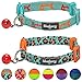 Blueberry Pet Cat Collar Breakaway 2 Pack, Fish Bone & Leopard Print, Adjustable Cat Collars for Boy Cats, Turquoise Blue with Bell, Neck 9-13