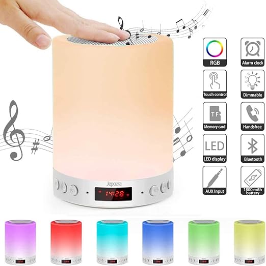 lampara de noche led lampara de mesa con altavoz bluetooth lampara de mesa noche con control tactil brillo ajustable usb rechargable soporte para