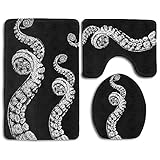 FPDragon Octopus Legs Bathroom 3-Piece Mat Sets Pedestal Mat+Lid Toilet Cover+Bath Mat Doormat Non-slip Rug
