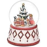 Roman 100MM 6" Musical Christmas Snow Globe with Dogs Around a Christmas Tree – Plays “O Christmas Tree” – Glitterdome Tabletop Holiday Décor
