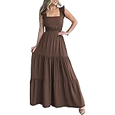 Prinbara Womens Maxi Dress Summer Casual Sleeveless Square Neck Flowy Ruffle Backless Beach 2026 Vacation Boho Long Sundress