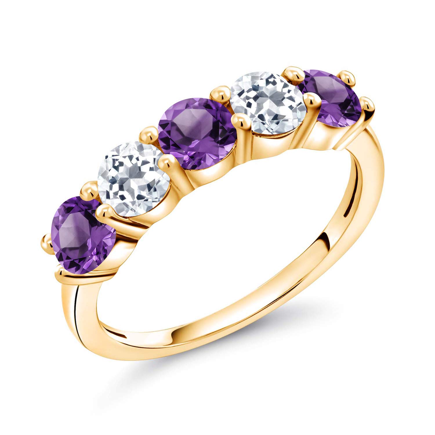 Gem Stone King 0.91 Ct Round Purple Amethyst White Topaz 18K Yellow Gold Plated Silver Ring