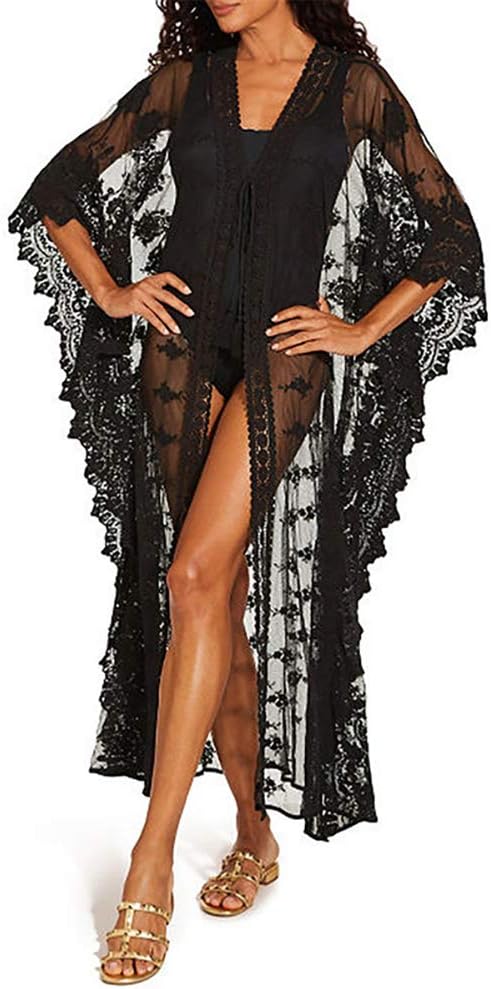 SUNSIOM Women Chiffon 3/4 Sleeves Beach Cover ups Bikini Swimsuit Dress Beachwear