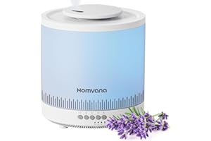 Homvana Small Humidifiers for Bedroom, 1.8L Cool Mist Top Fill Humidifier for Baby Nursery, Essential Oil Diffuser, 3 in 1 for Home Plants Offices and Grow Tents, 7 Color Nightstand Light, Ultrasonic