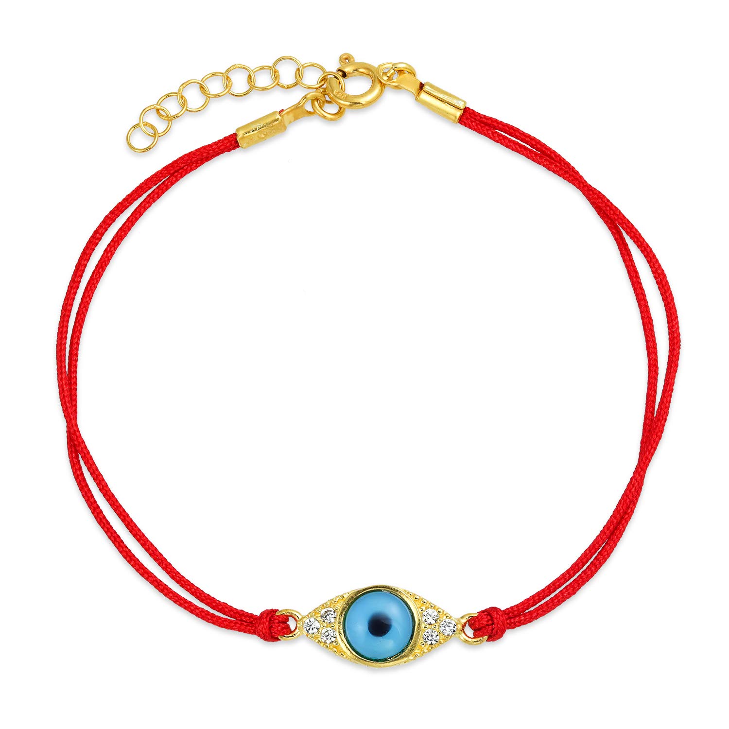 Bling Jewelry Minimalist Delicate Turkish Blue Evil Eye Red String Bracelet For Women Teens CZ Accent Gold Plated .925 Sterling Silver โ image 1