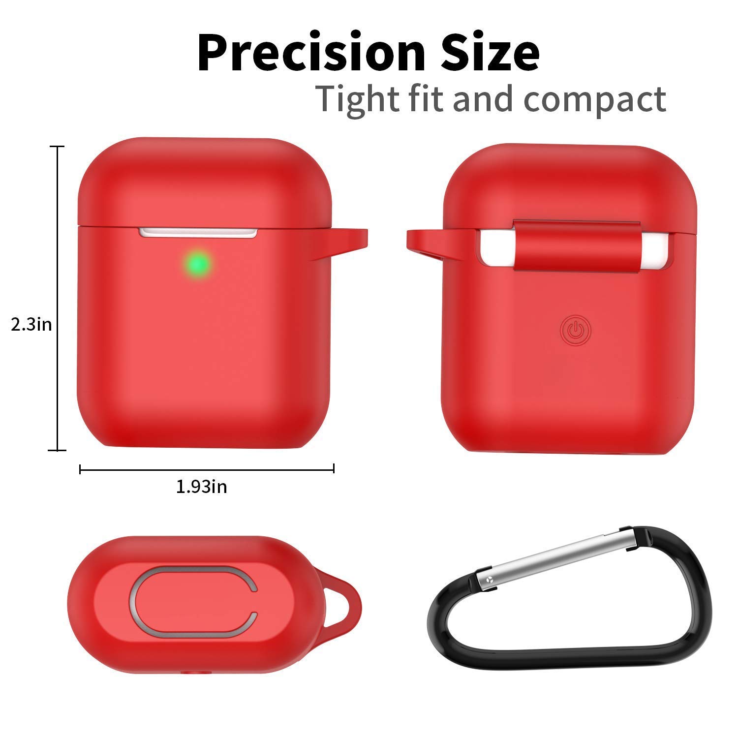 Airpods Case, (Front LED Visible) Upgrade Silicone Protective Shockproof Wireless Charging Airpods Earbuds Case Cover Skin with Keychain kit Set Compatible for Apple AirPods 1 & 2 2016-2019(Red)
