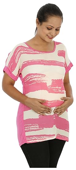 Women's Cotton Regular Fit Maternity Top (Medium, Pink)