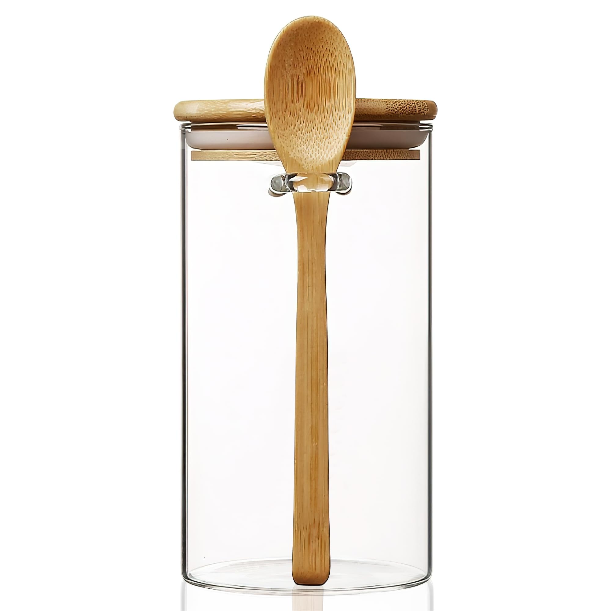 Photo 1 of MOLADRI 34 oz/1000 ml Glass Storage Canister with with Airtight Lid, Cute Clear Decorative Container Jar with Wooden Spoon for Coffee Spice Candy Salt Cookie Condiment Sugar Matcha Tea Overnight Oats