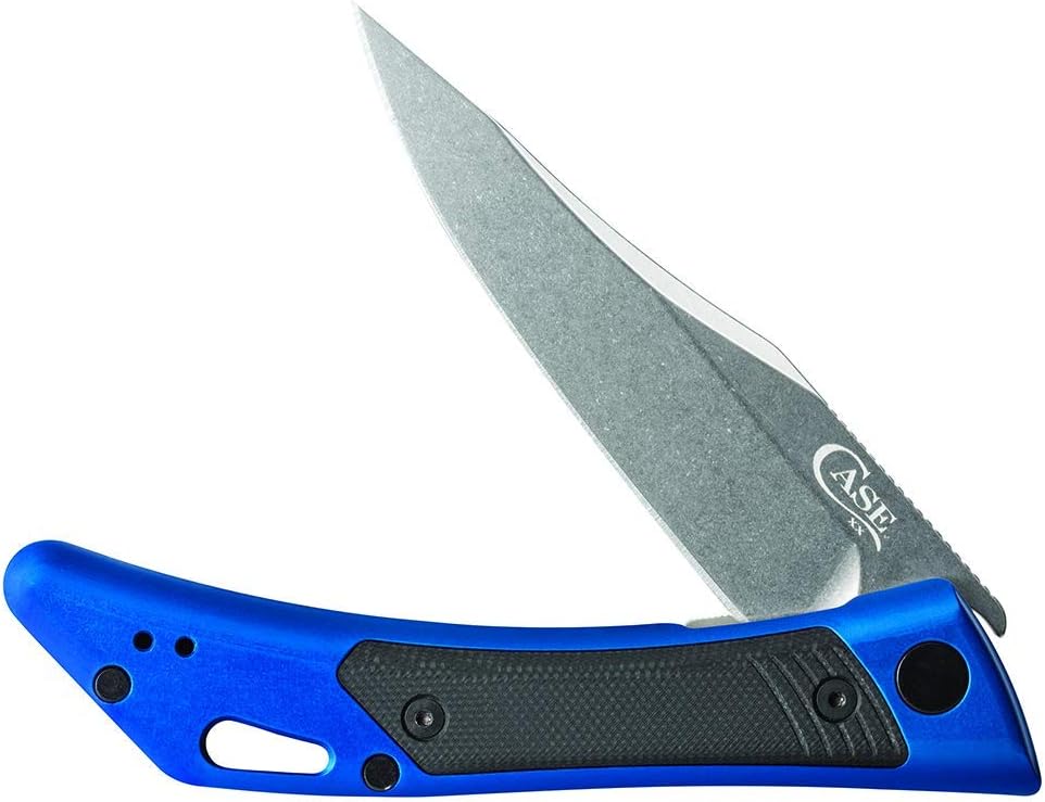 CASE XX WR Pocket Knife Blue Anodized Aluminum W/Black G-10 Inlay Shark Tooth Item #53505 - (Shark Tooth) - Length Closed: 4 3/4 Inches