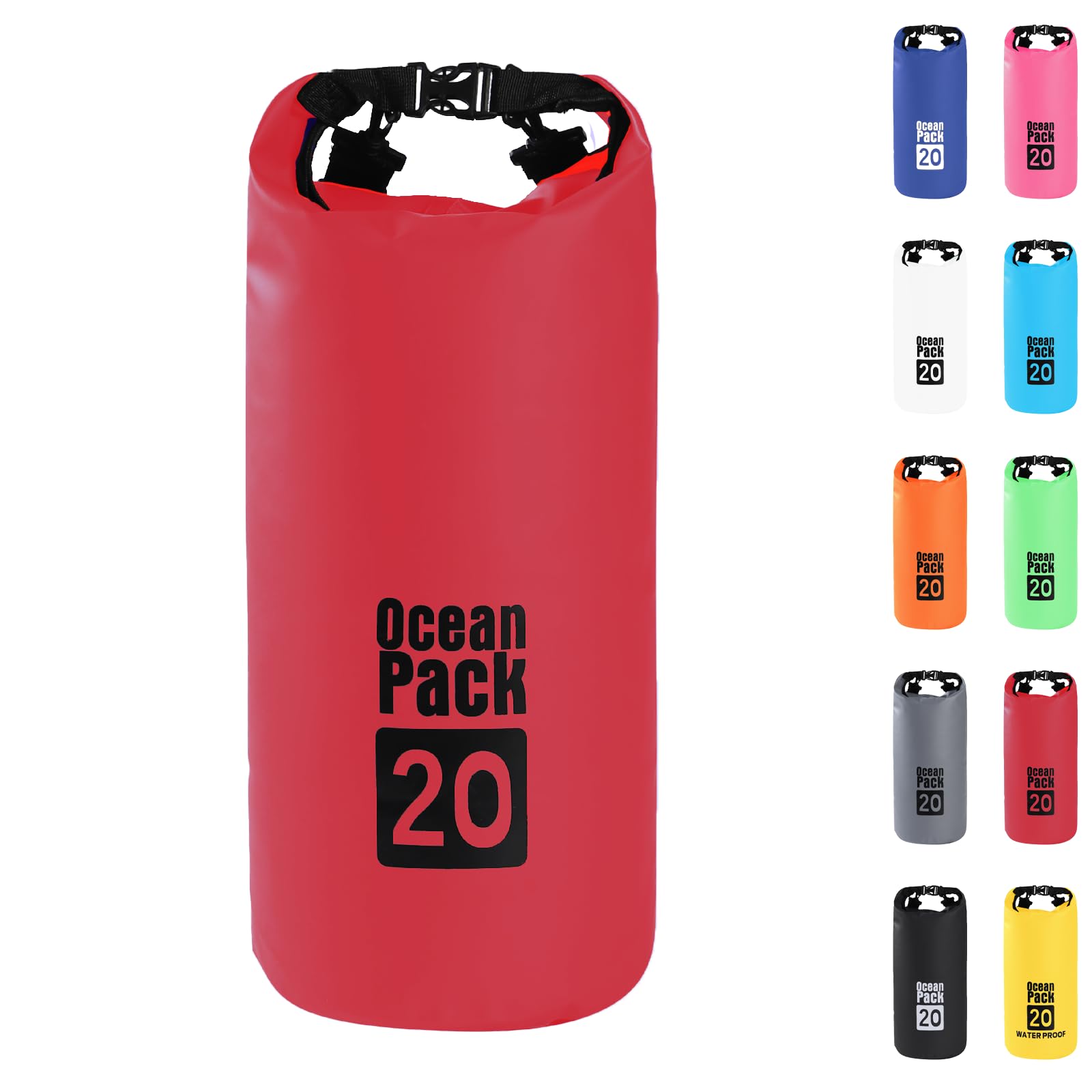 Dry Bag 20L, Boat Dry Bags Red Waterproof Bag Dry Sack Roll Top Long Adjustable Shoulder Strap 2L/5L/10L/20L/30L/40L for Drifting Boating Kayaking Fishing Rafting Swimming Camping Canoeing Surfing