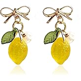 Lemon Earrings, Lime Lemons Earring Flower Leaf Dangle Earring Colorful Resin Unique Cute Funky Earrings For Women Daughter Sister Jewelry Gift