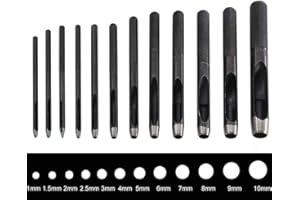 12Pcs Round Leather Hole Punch Tool Round Hollow Punch Set, Aulufft Leather Craft Punch Tool Hollow Hole Punch 1mm to 10mm for Watch Bands Belts Canvas Paper Plastic Models