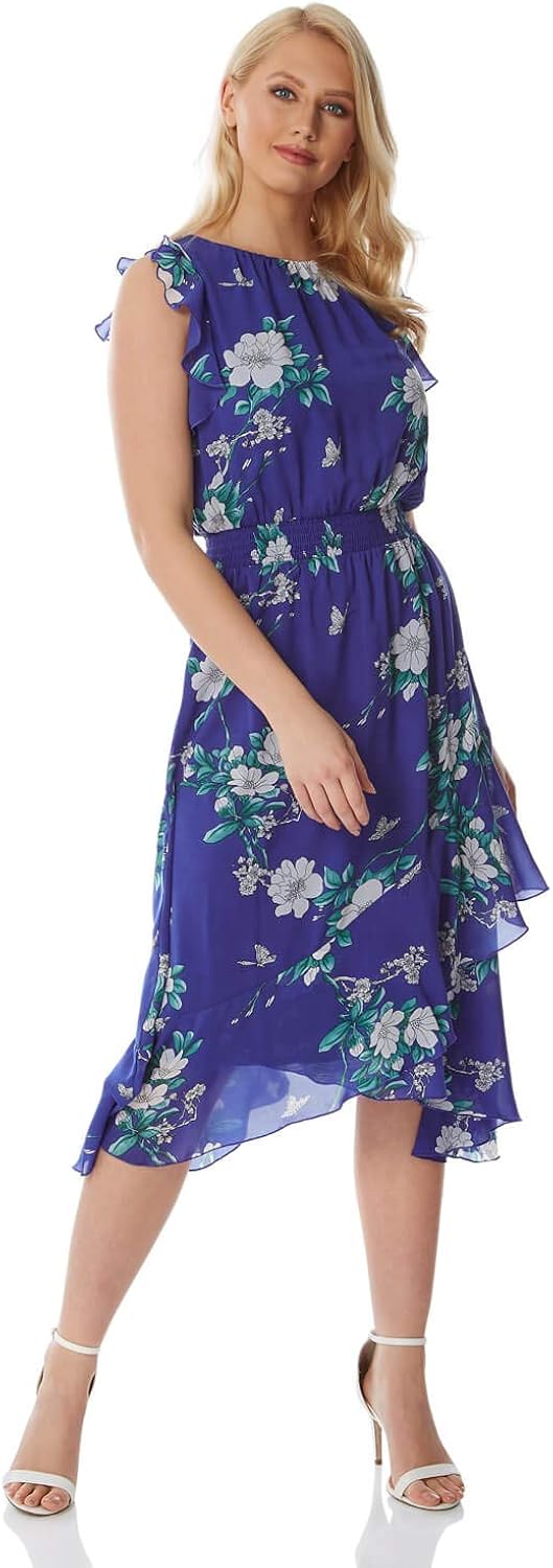 Roman Originals Womens Floral Ruffle Dress Ladies Everyday Smart