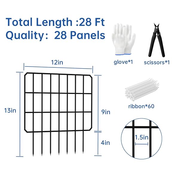 28 PANELS NO DIG FENCE, ANIMAL BARRIER FENCING, 13IN(H) X 14FT(L) RUSTPROOF METAL WIRE GARDEN FENCE BORDER FOR DOG RABBIT DEFENSE, OUTDOOR YARD PATIO LANDSCAPING