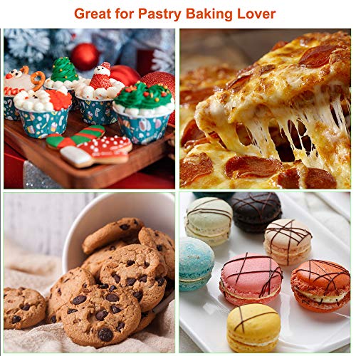 Teqifu Silicone Baking Mats Set, Non Stick Food Grade Macaron Baking Mats Pastry Mat with Measurement for Rolling Dough, Cookies, Bread, Pizza, 12-Pack Piping Tip & 2-Pack Reusable Piping Bag Included