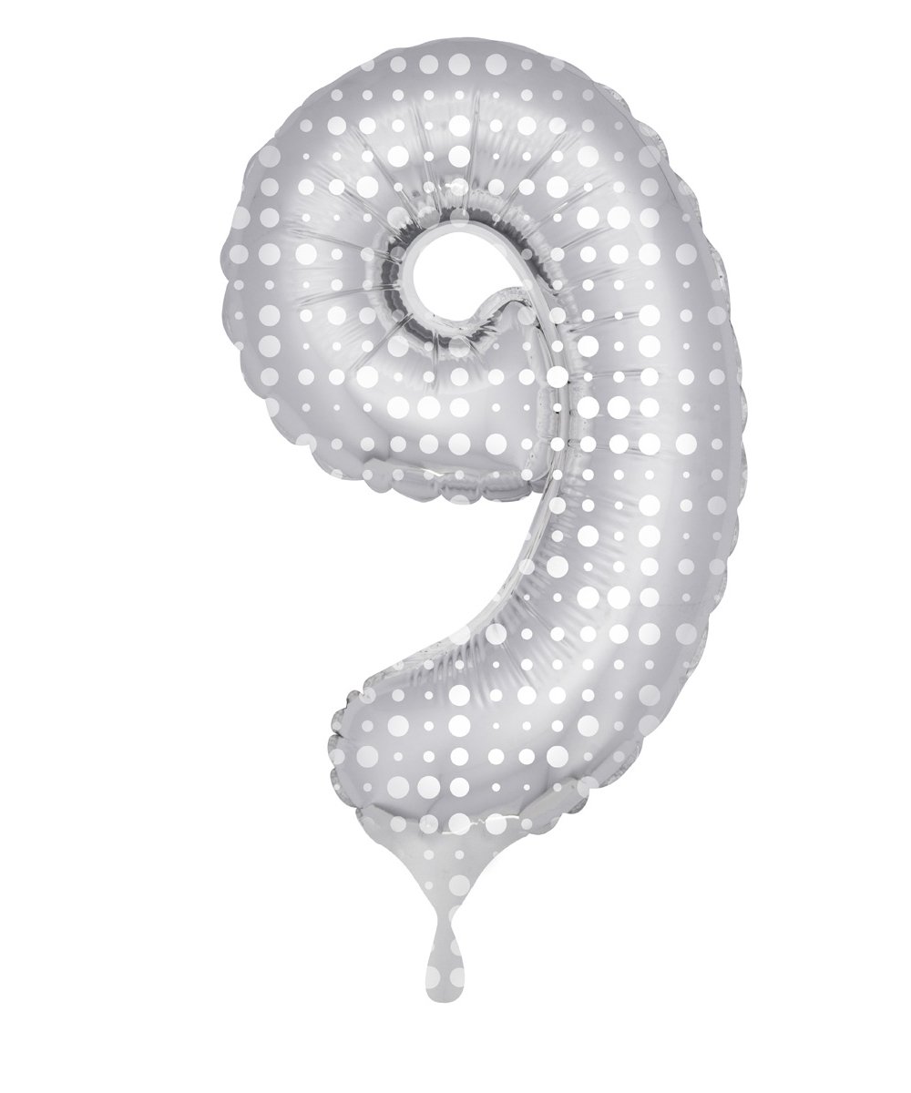 Folat - Number 9 Shaped Foil Balloon with Dots - 86cm - Silver