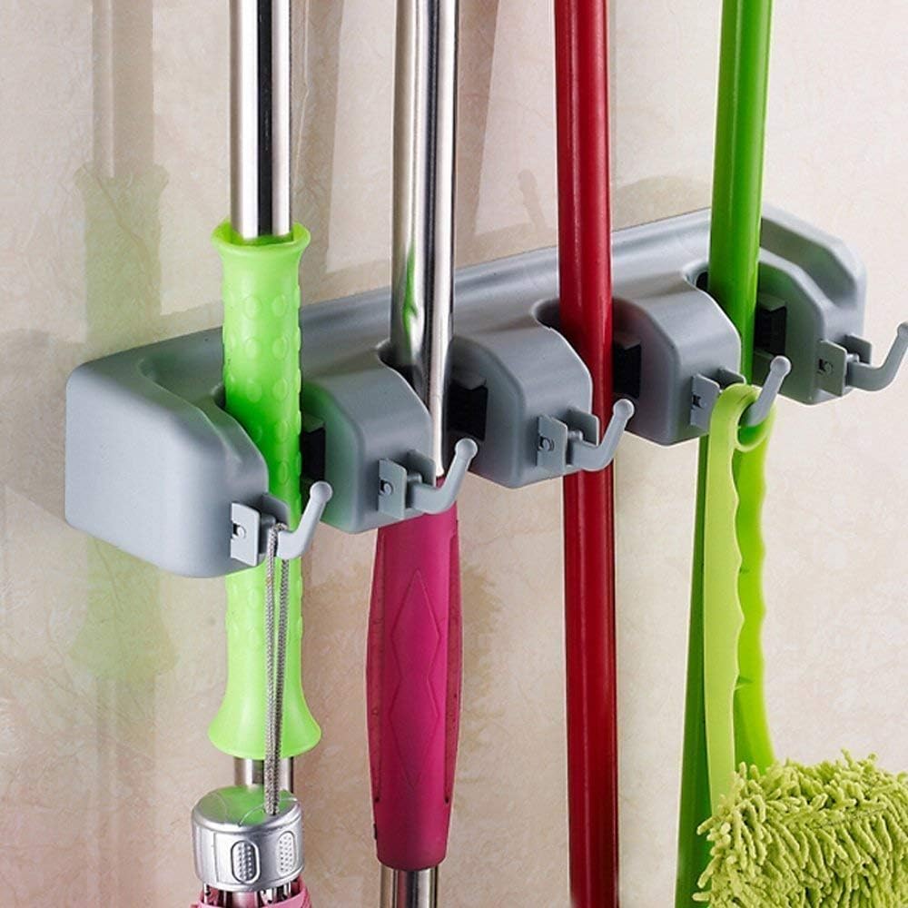 Woogor Mop and Broom Holder, Multipurpose Wall Mounted Organizer Storage Hooks, Ideal Broom Hanger for Kitchen Garden and Garage