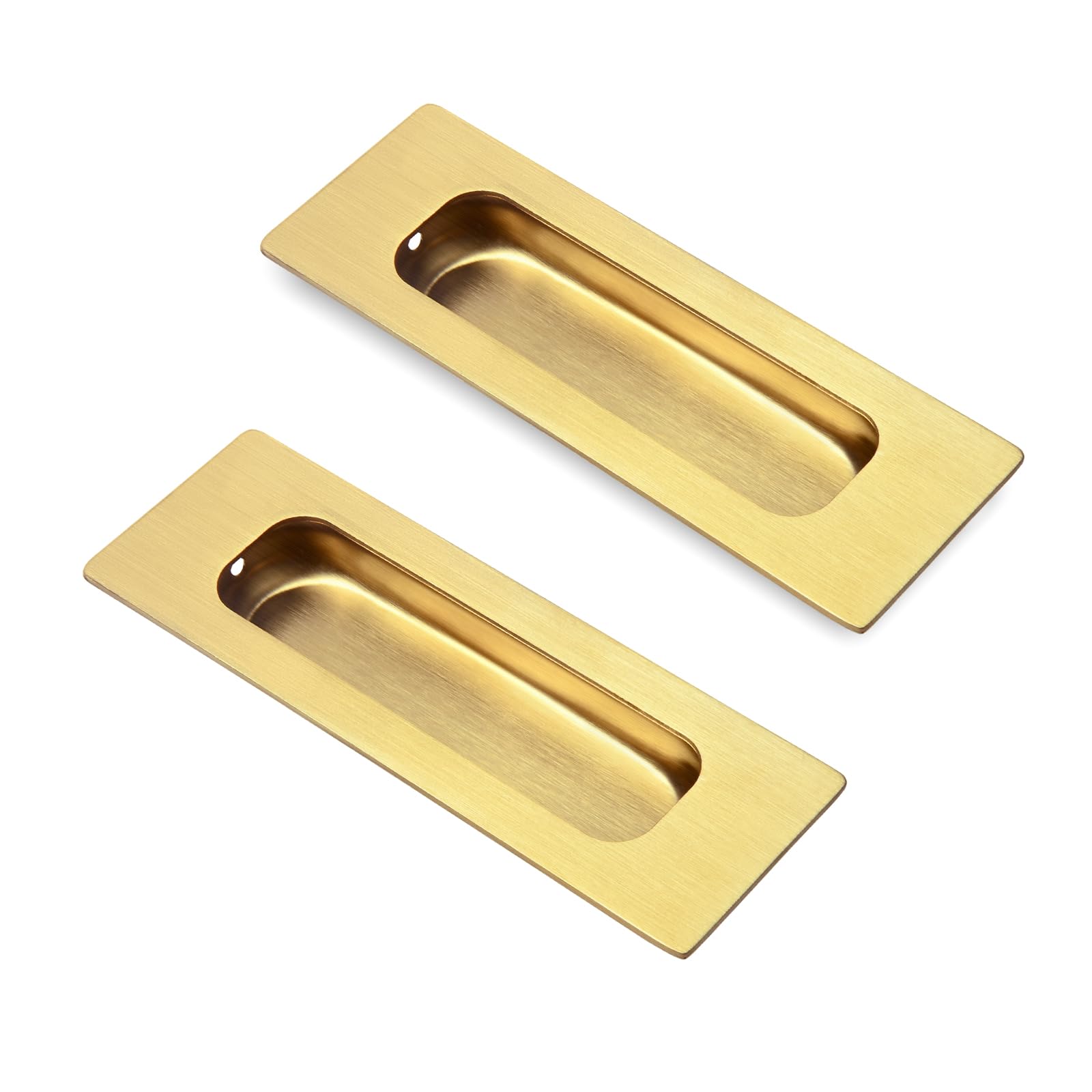 Photo 1 of HOMOTEK 2 Pack 120mm Flush Sliding Closet Door Pulls, Recessed Finger Pulls for Sliding Barn Bypass Door Handles, Cabinet Drawer Rectangular Invisible Pull- Small Size 4.75 in, Brushed Gold