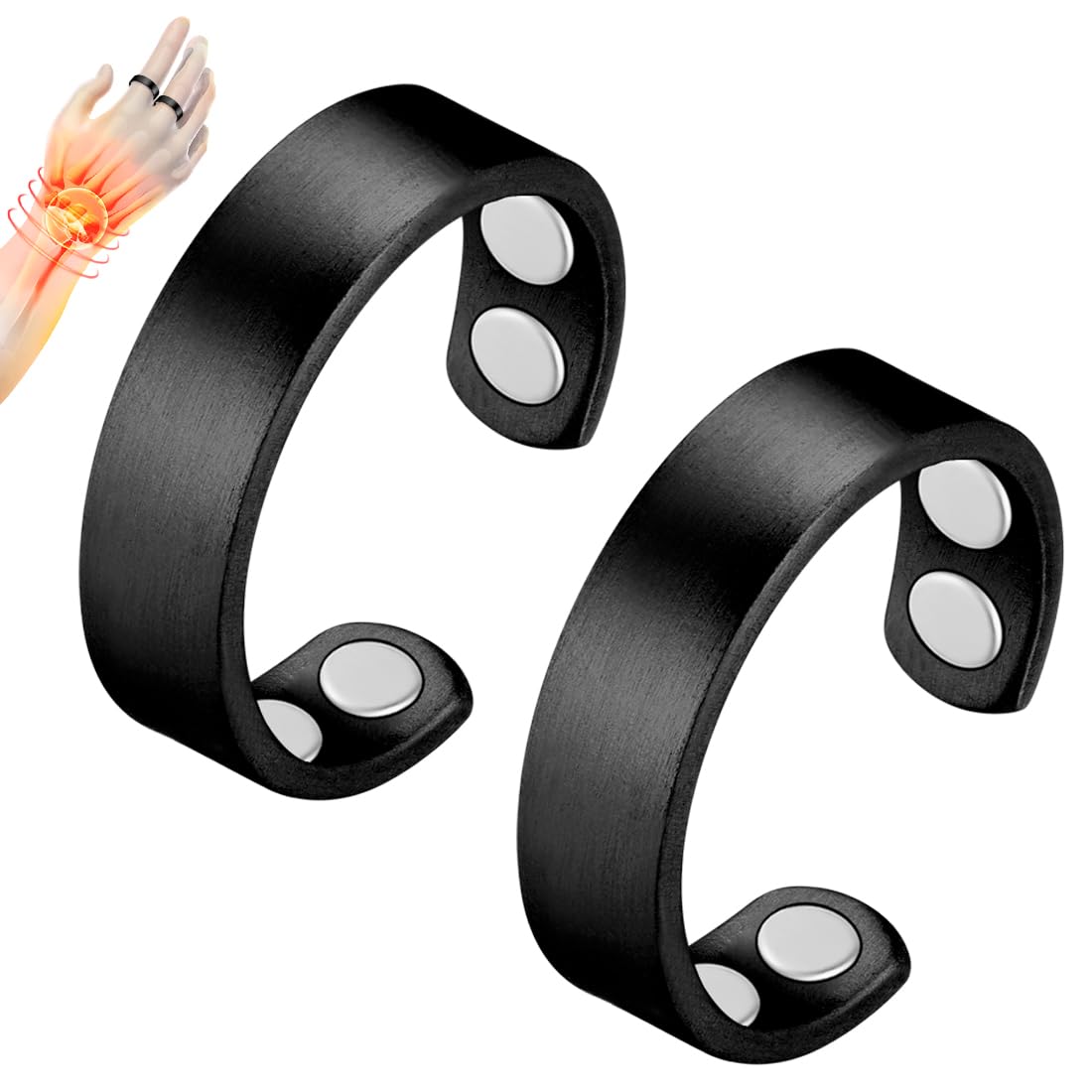 Vicmag 4X Strength Magnetic Copper Rings for Women Magnet Rings with 4X 3500 Gauss Magnets 100% Solid Pure Copper Adjustable with Jewelry Gift Box 2PCS (Black)