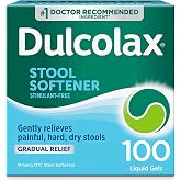 Dulcolax Stool Softener Laxative Liquid Gel Capsules, 100-Count | Gentle constipation relief for hard, dry stools, docusate sodium 100 mg, relief in as little as 12 to 72 hours