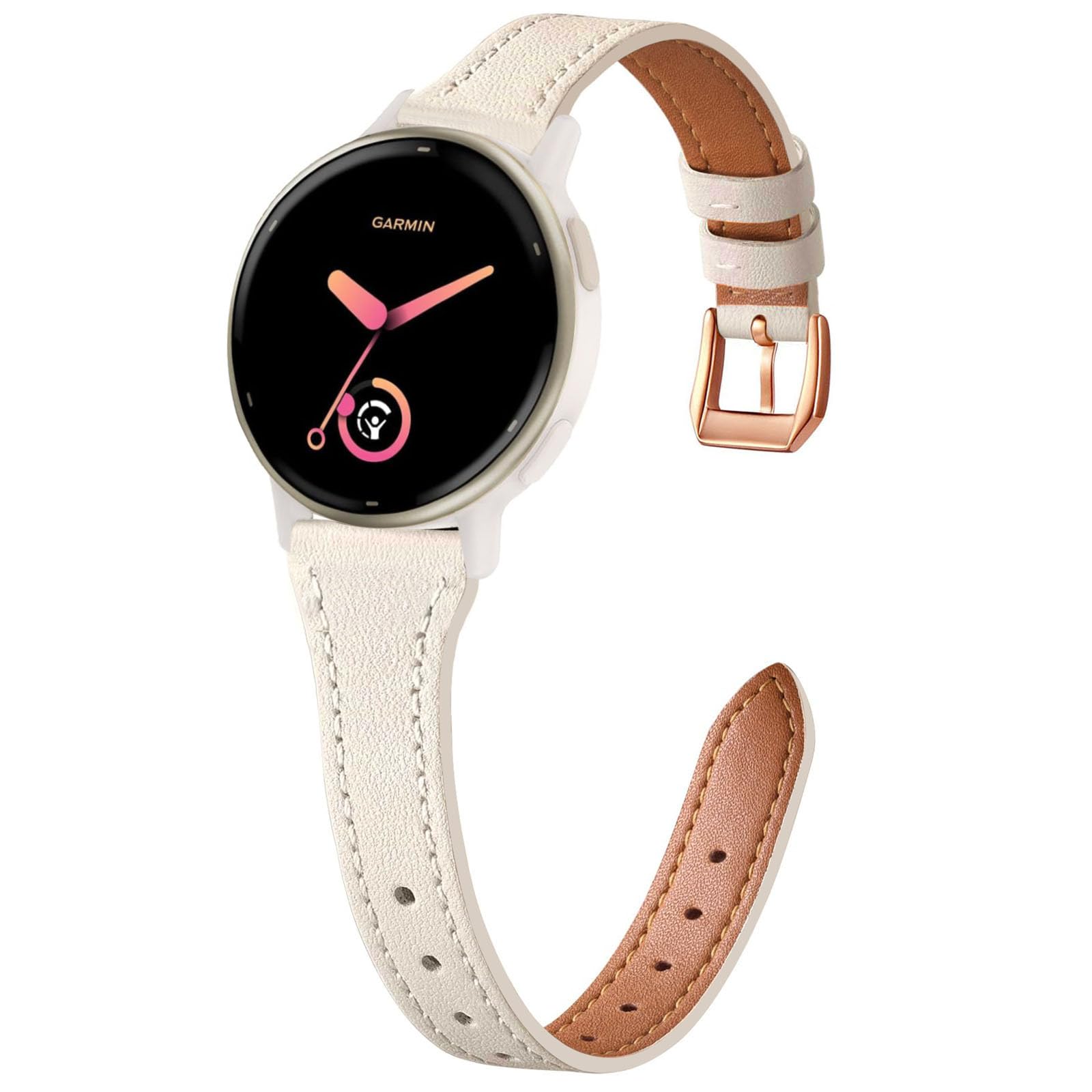TUCOMO 20mm Slim Leather Band Compatible with Garmin Vivoactive 6/Vivoactive 5/3/3 Music, Quick Release Thin Narrow Soft Strap for Venu Sq 2/Forerunner 55/165/245/645 Women