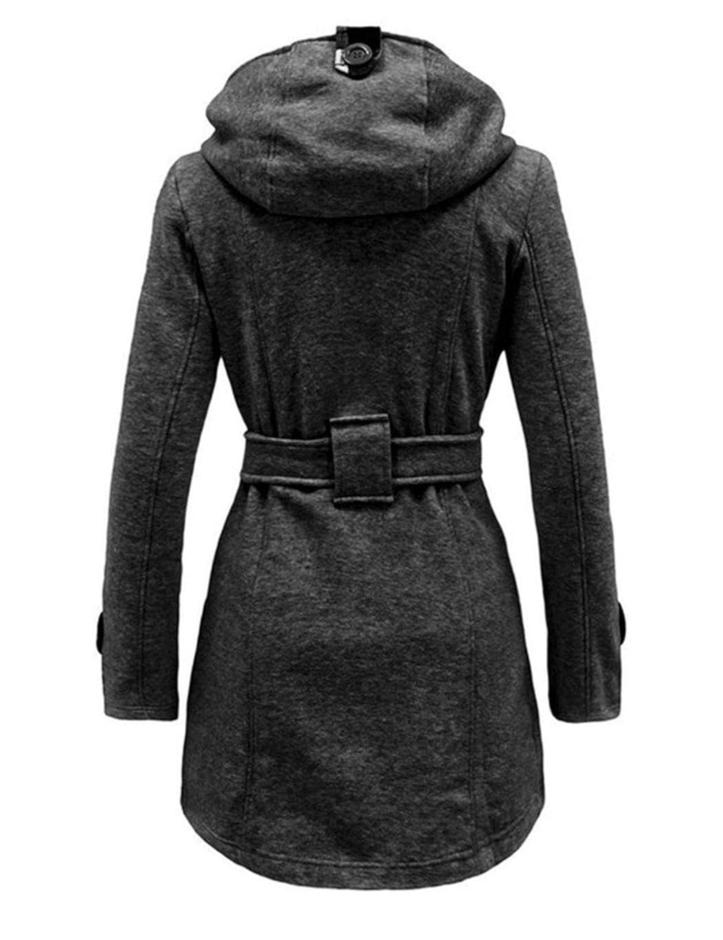 weinri women casual hooded neck long sleeve solid double-breasted fleece coat coats