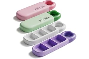 4 Pack Pill Organizer Portable Mini Daily Pill Case for Purse Pocket 3 Compartment Medicine Box for Vitamins Medications Caps