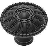 trust4care 4-Pack Euro-Style Matt Black Kitchen Cabinet Knobs, 1.25" Round Zinc Drawer Knobs with Victorian Floral Pattern, F