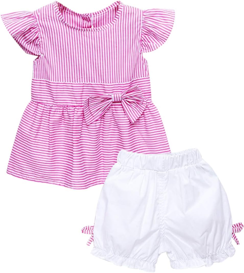 Toddler Girl Outfits 2Pcs Ruffle T-Shirt Vest Tops and Shorts Pants Clothes Sets