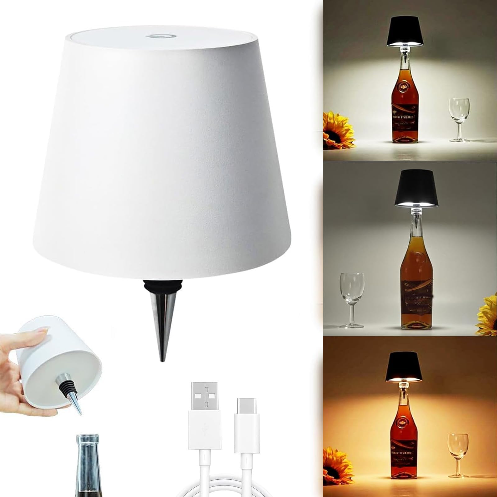 Photo 1 of Geojec Wireless Bottle Lamp,Portable LED Wireless Bottles Lamp with 3 Modes Light Imming,Rechargeable Light Head,Touch Table Lamp for Bedroom,Decoration Lamps Student Birthday Gifts (White)