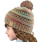 Kids CC Ages 2-7 Quad Color Chunky Thick Stretchy Knit Slouch Beanie Hat Rainbow with Pom