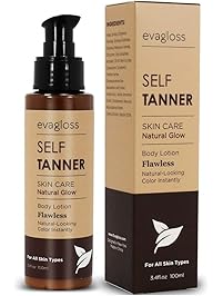 Evagloss Self Tanner Sunless Tanning Lotion - Natural Healthy Beautiful Golden Glow for Body & Face, Gradual & Even Buildable Bronzer Light Medium or Dark