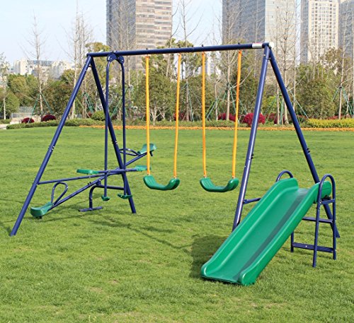 KLB Sport Metal Swing Set w/ Slide (Blue)