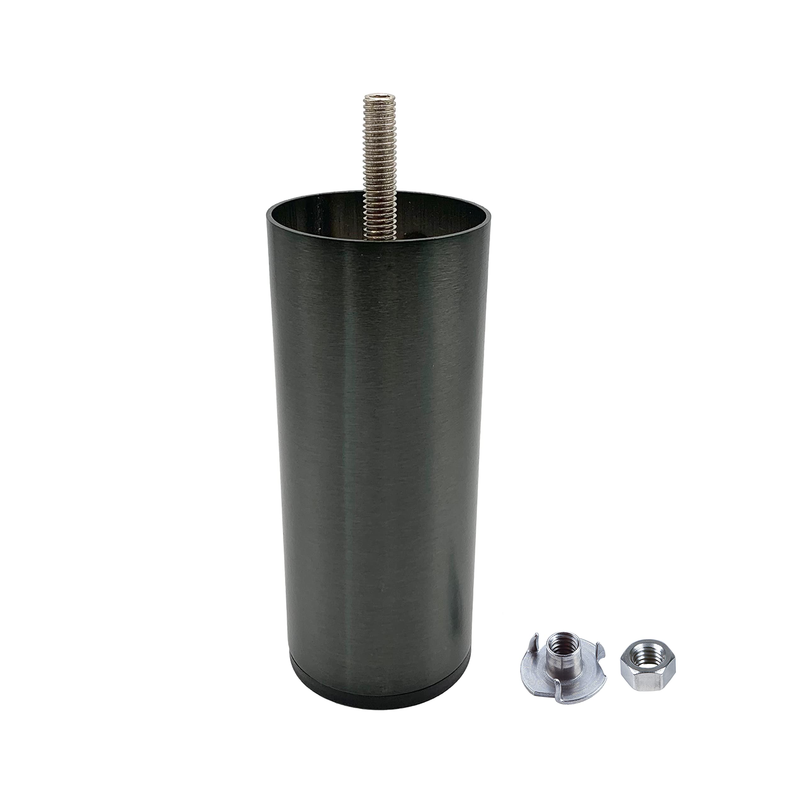 Diforma (Pack of 4 pcs) Dark Chrome Colour 12 cm Height Furniture Legs Round Ø 50 mm, 120 mm Metal Leg with M8 Bolt, Bed Riser, Cabinet Feet, Sofa Legs, Nuts Included (4, 12 cm Height)