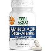 FeelGood Superfoods Beta-Alanine Capsules - Amino Acid Pre Workout Supplement - 3200mg Equivalent Clinical Dose - Muscle Endurance & Workout Performance Support - High Absorption - 30 Servings