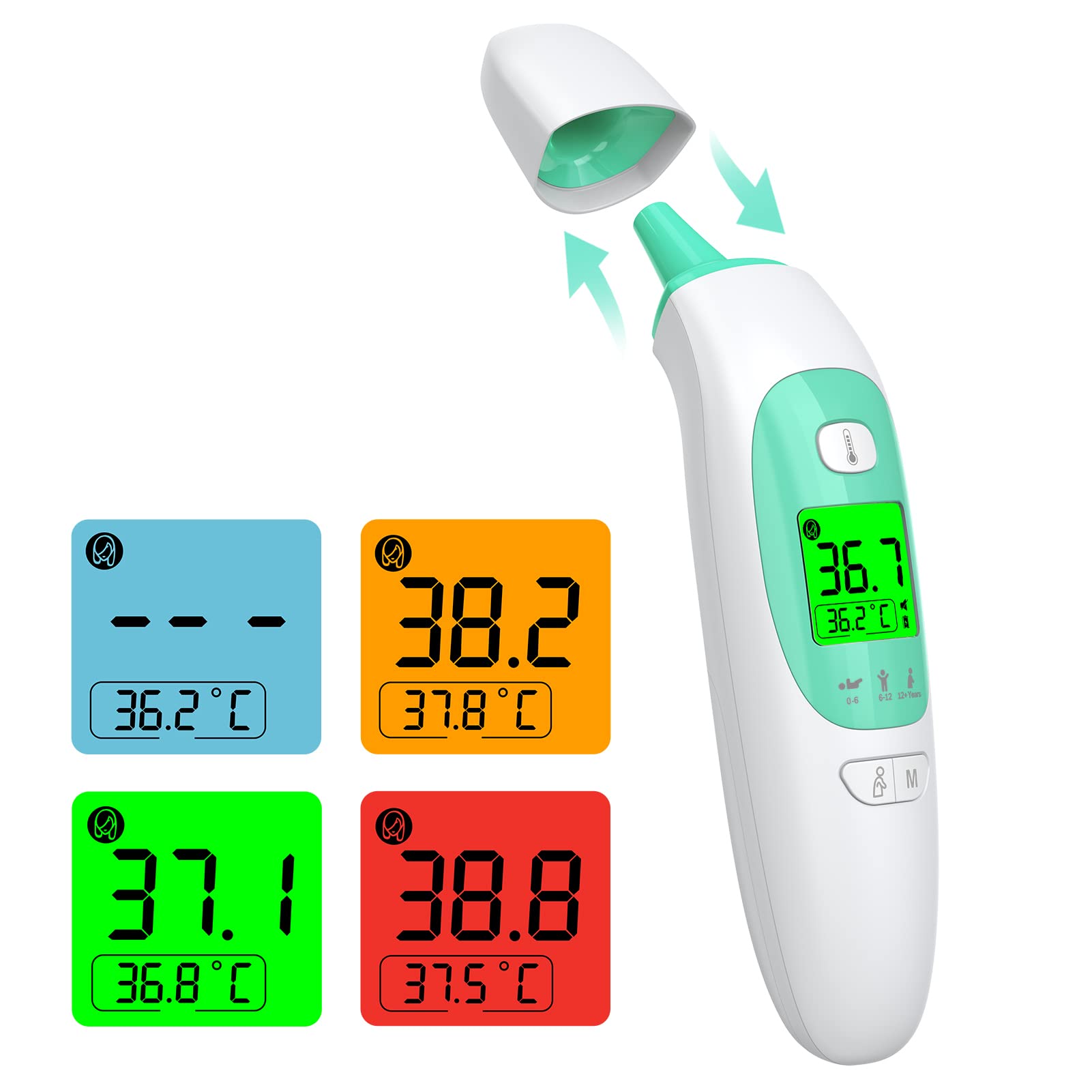 Ear Thermometer, Digital Forehead Thermometer for Adults Children Baby, KKmier Non Contact Medical Temperature Thermometer for Home Use with 3 Color Fever Alarm, CE Certificated