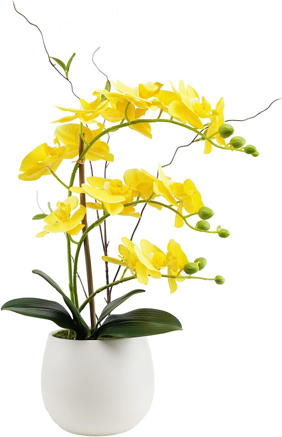 Artificial Orchid Flower Arrangements Artificial in Vase Phalaenopsis Yellow Flowers, Fake Orchids Artificial Plants Faux Flowers for Decoration Home Office Party Table Decor