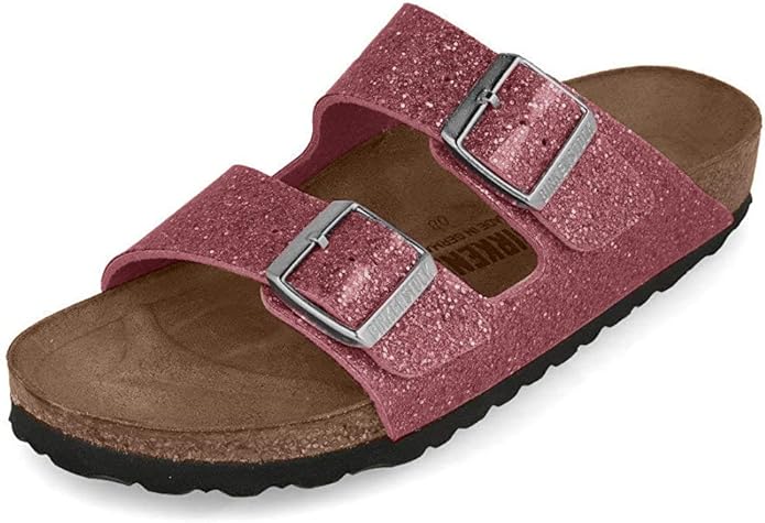Amazon.com | Birkenstock Women's Sandales Arizona Birko-Flor Cosmic Sparkle Old Rose | Slides