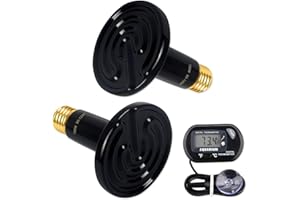 OMAYKEY 2-Pack 100W Ceramic Heat Lamp with 1-pcs Digital-Thermometer, Infrared Heat Emitter Bulbs for Reptiles, Amphibians, Chicken Brooder Coop Lizard Turtle Snake, No Light No Harm