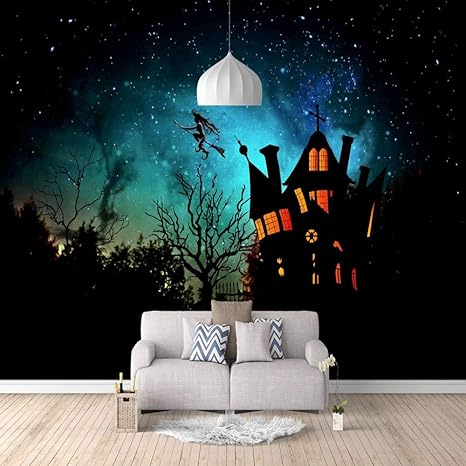Amazon Co Jp ハロウィン 3d壁紙ポスター 魔女の城 カスタム大規模な壁紙の壁紙3dテレビの背景リビングルームの写真の壁紙3dルームの壁紙 1x100cm 47x39inch ホーム キッチン