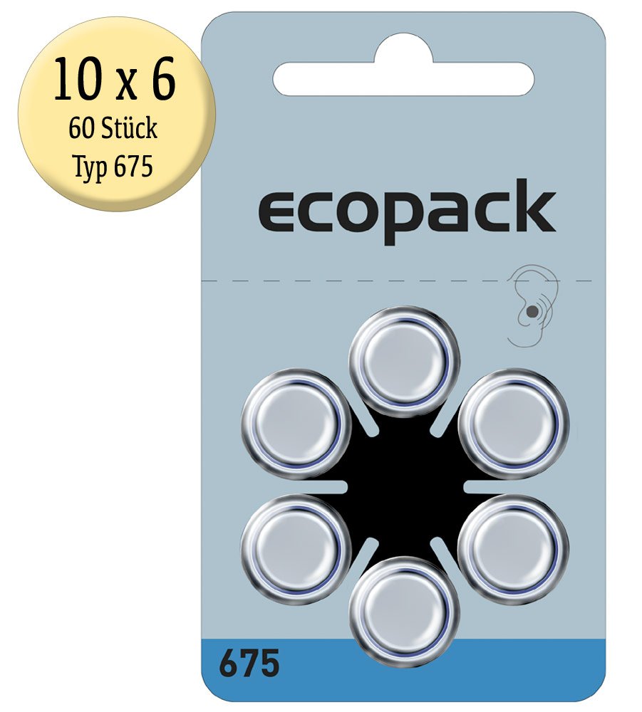 60 pcs Varta Ecopack ZA 675 Hearing Aid Batteries 1.4 V / 650 mAh