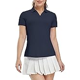BASUDAM Women's Golf Shirts V-Neck Short Sleeve Collared Tennis Polo T-Shirts Quick Dry