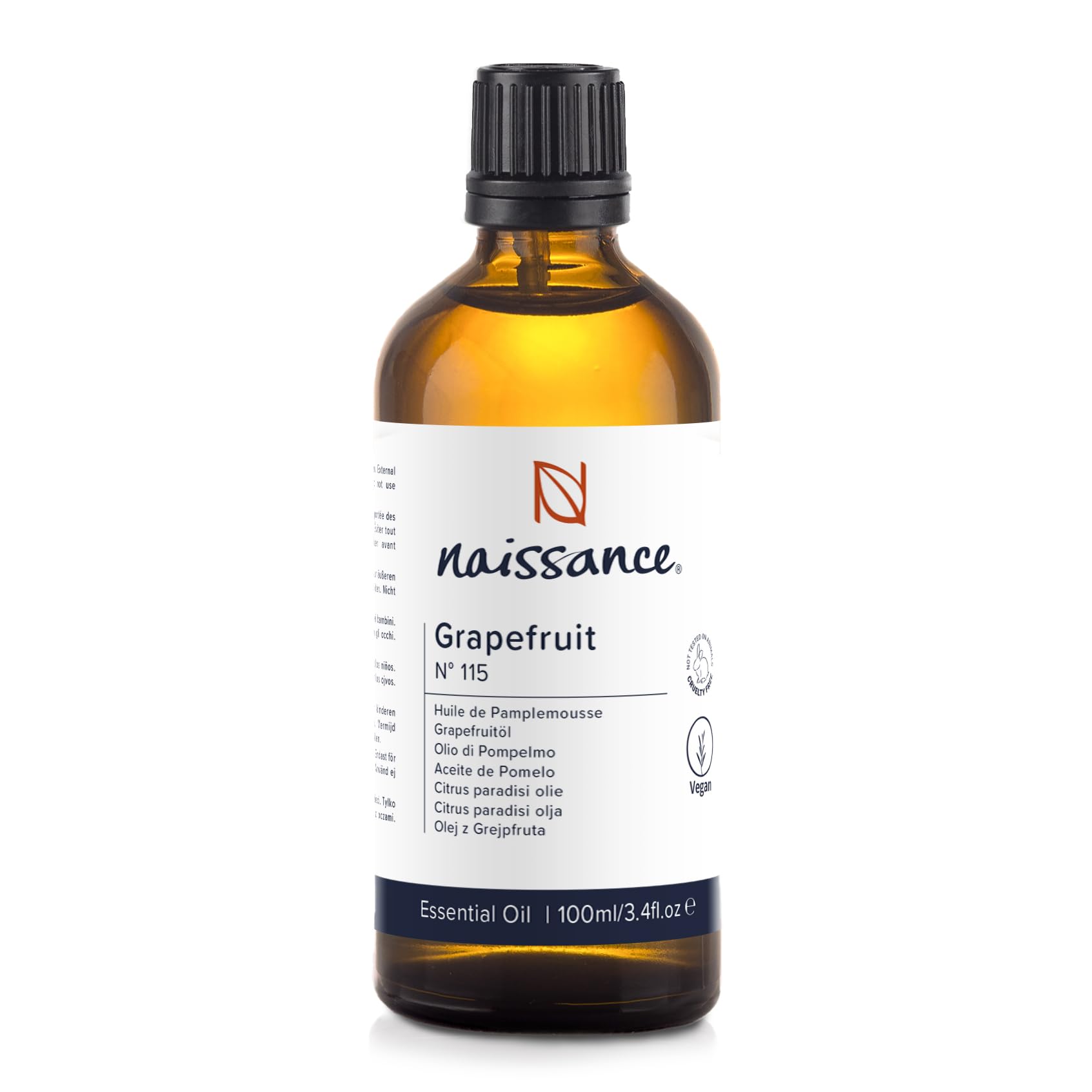 Naissance Grapefruit Essential Oil (No. 115) - 100ml - Pure, Natural, Cruelty Free, Vegan, and Undiluted - for Use in Aromatherapy & Diffusers