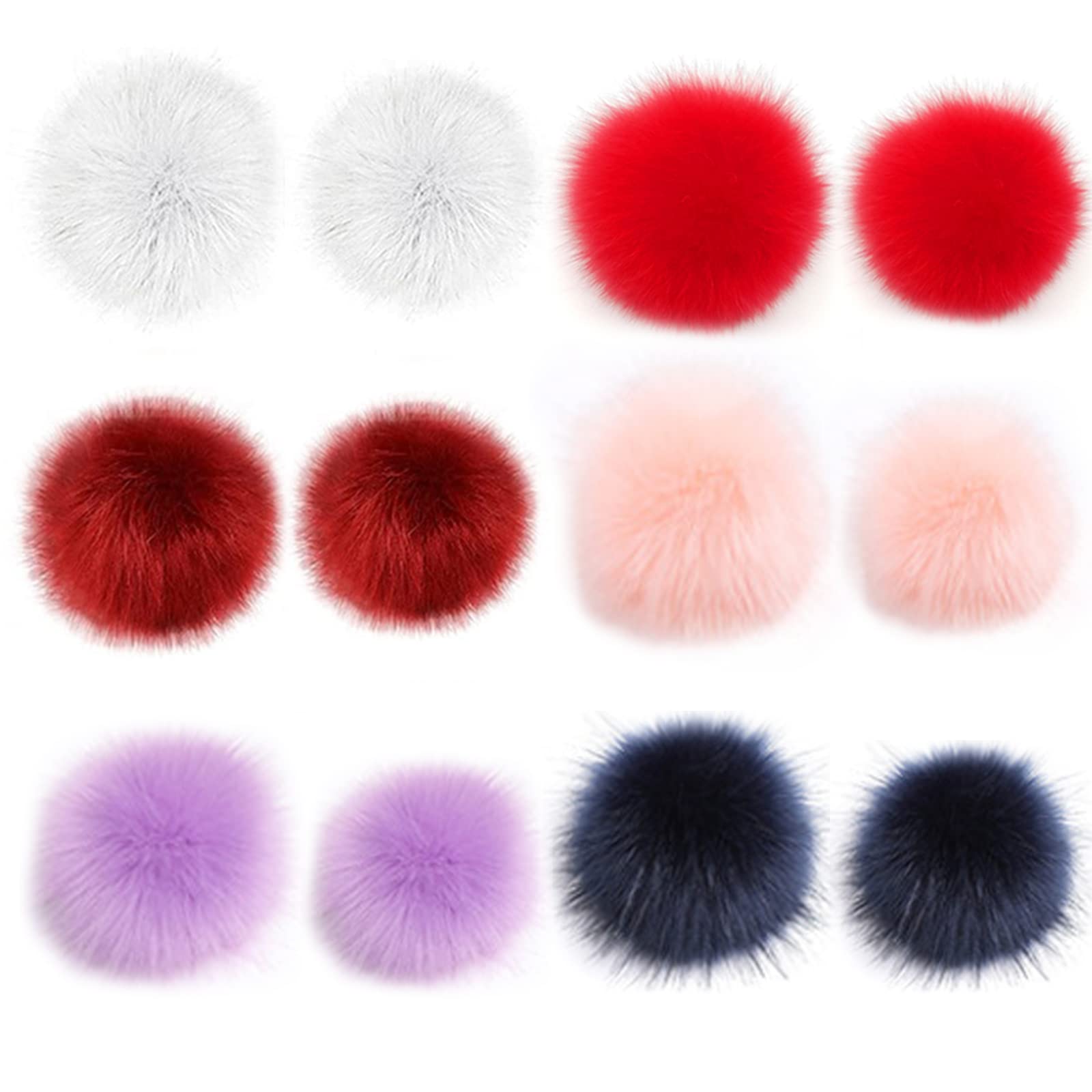 12PCS 8cm 10cm Faux Fox Fur Fluffy Pom Pom Ball with Elastic Loop for Hats, Shoes, Scarves, Bags, Pompoms, Keychains, Charm Knitting Hat Accessories (6 Colors, Each Colour 2PCS)