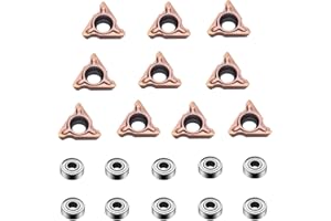 AIERPO 10Pcs Carbide Turning Indexable Inserts for Air Chamfer Tool, Pneumatic Chamfering Machine Tungsten Steel Blade,Lather Turning Tool with 10Pcs Bearings (R Angle Blade)