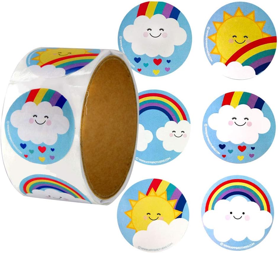 Roll of 100 Assorted Rainbow and Sunshine Stickers