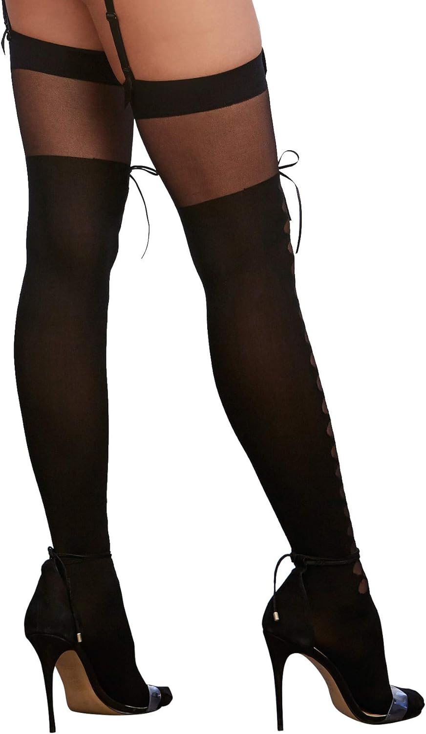 Dreamgirl Women's Sheer Thigh-High Stockings with Lace-Up Boot Design, Black, One Size: Clothing