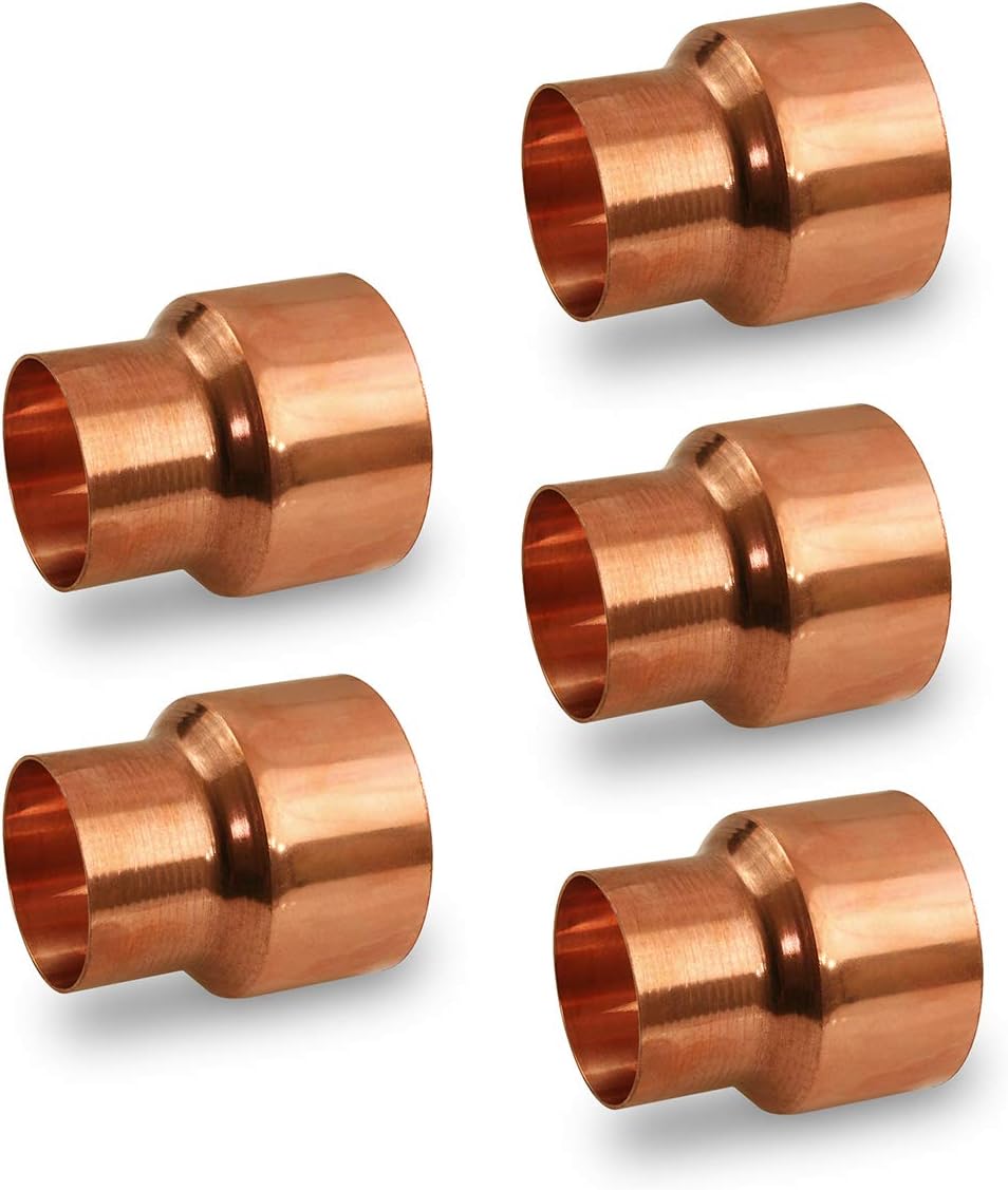 SUPPLY GIANT DDSD0343-5 Reducing Copper Coupling Fittings With Sweat Ends And Rolled Tube, 1/2 X 1/4 Inch